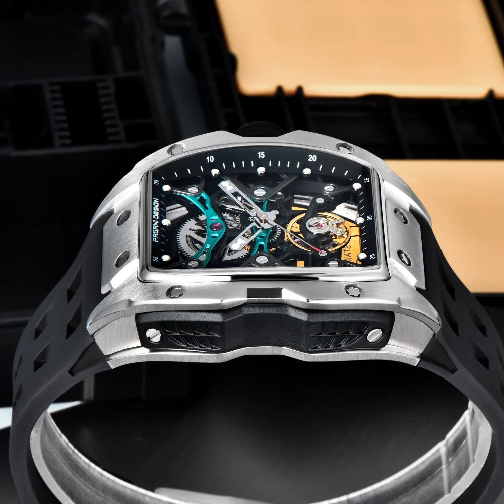 PAGANI DESIGN 42 mm-es új Alien modell, átlátszó hátlapos, átlátszó szerkezetű luxus férfi karóra, zafírüveges, automata férfi karóra