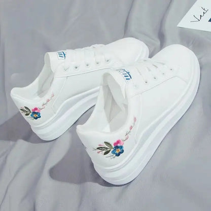 Schuhe 2025 Damen Laufschuhe Frühling Herbst, modisch, weiß, atmungsaktiv, mit bestickten Blumen, Schnürung, lässige Sneaker, Zapatos De Mujer