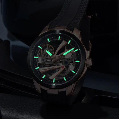 Herrenuhr PAGANI DESIGN – Mechanisches Automatik-Luxusmodell, durchbrochenes Zifferblatt, Saphirglas mit Antireflexbeschichtung, wasserdicht, leuchtende Zeiger – Geschenkidee für Herren