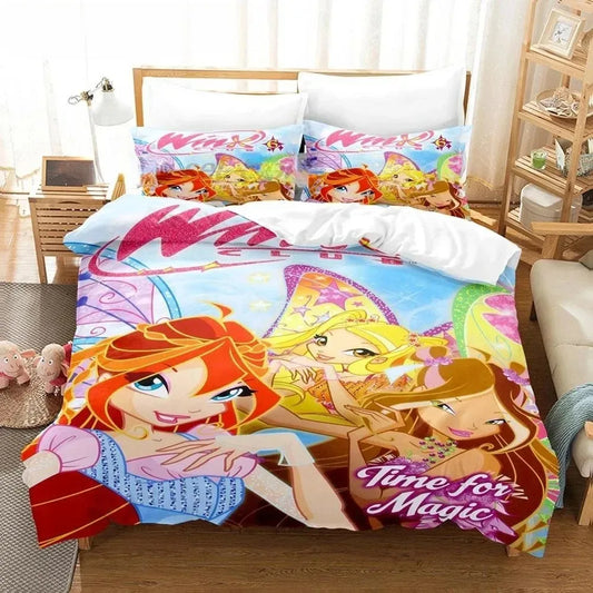 Anime W-Winx Clubs Duvet Cover Pillowcase Bedding Set Adult Boy Girl Bedroom Decoration Children Gift Single Double Large Size
