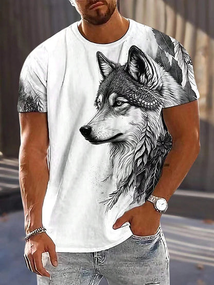 Wolf Pattern Summer 3D Printed Large-sized Men's T-shirt Is Loose Comfortable and Casual Suitable for Daily Wear