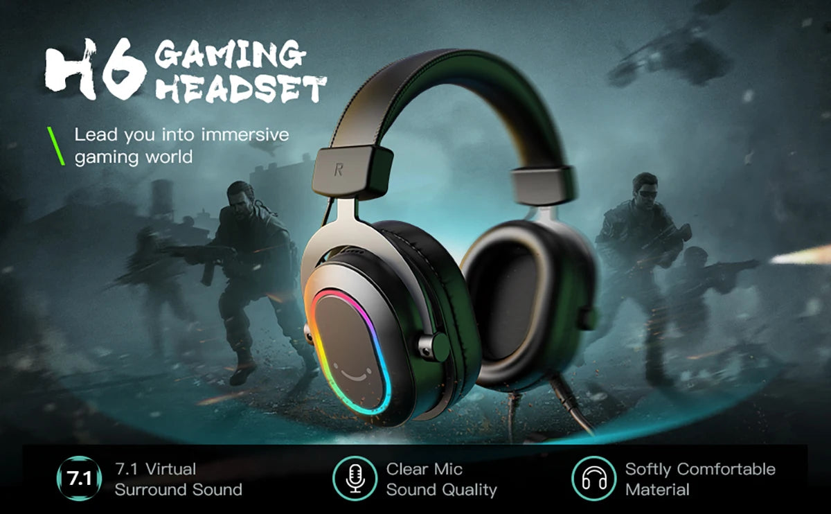 FIFINE RGB-Gaming-Headset mit Mikrofon – kabelgebundene Over-Ear-Kopfhörer mit 7.1 Surround Sound für PC, PS4 & PS5 mit 3 EQ-Modi