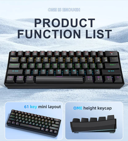 APAYADO K61 60% Mini bedraad mechanisch gamingtoetsenbord Phantom RGB, 61 toetsen, red/blue switch, ergonomisch, draagbaar voor pc/laptop