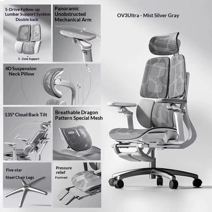 Silla de oficina de malla ergonómica ejecutiva para ordenador y gaming, mueble moderno giratorio con ruedas ajustable, silla gaming ergonómica