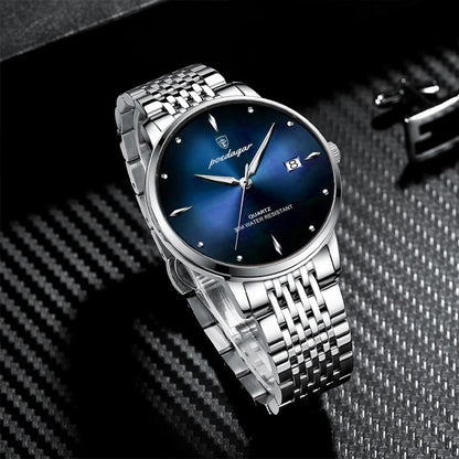 Relógio de pulso masculino POEDAGAR Business Quartz, aço inoxidável, resistente à água, data iluminada, relógio de pulso de luxo casual para homem