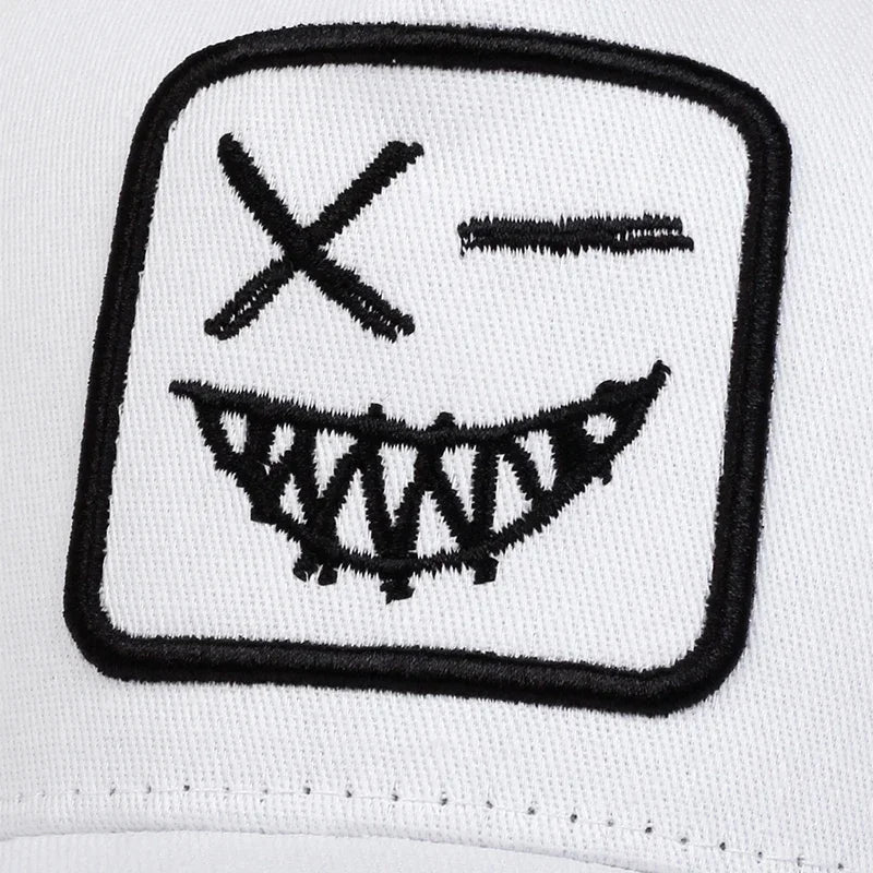 Unisex X-baseballpet met geborduurde lachende gezichtjes en tanden – Lente/zomer – Outdoor-zonnehoed – Verstelbare casual truckerpetten