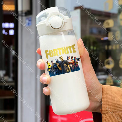 Bicchiere con cannuccia Fortnite da 400ML e 18CM per adulti, ragazzi e ragazze, graziosa tazza per acqua con motivo cartoon per studenti, bottiglia d’acqua resistente agli urti, portatile, idea regalo