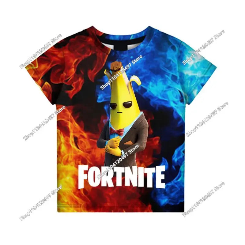 Лятна модна детска тениска с Fortnite талисман и 3D принт, ежедневна T-shirt за момчета и момичета, унисекс детско облекло, горнище