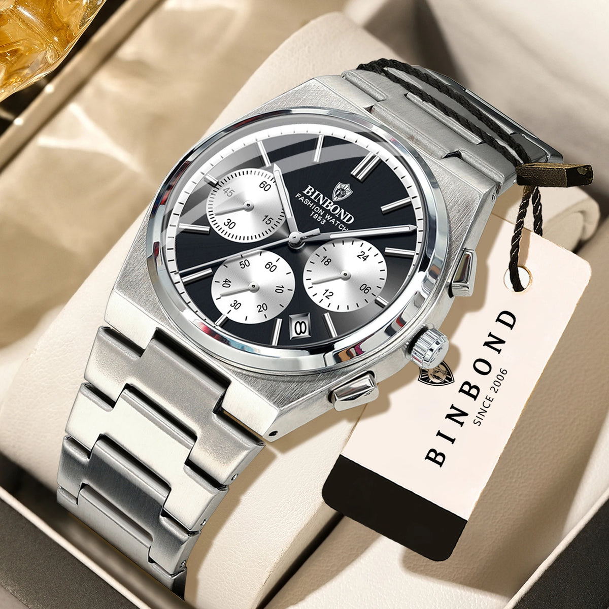 BINBOND Accurate Quartz Men’s Watch – Robust, Automatic Date, Chronograph, Luminous, Water-Resistant, Luxury Casual Men’s Watch – Reloj