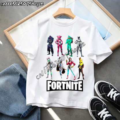 Neue Fortnite-Sommer-T-Shirts für Kinder, Cartoon-Figur-Grafik-T-Shirt, lässige Sport-Kurzarmtops für Jungen