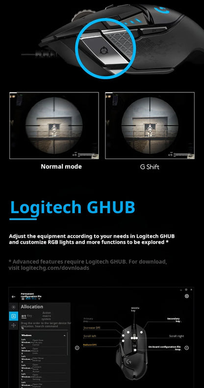 Logitech G502 HERO High Performance kabelgebundene Gaming-Maus, HERO 25K Sensor, 25,600 DPI, RGB, anpassbare Gewichte, 11 Tasten, PC/Mac-Maus