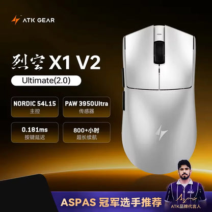 ATK Blazing Sky X1 V2 Ultimate Dual Mode trådløs mus, letvægtsdesign, PAW3950 Ultra, Dual 8K HZ, lav latenstid, tilpasset ergonomisk mus