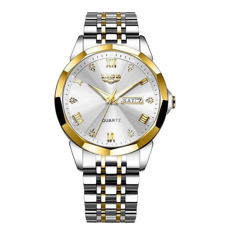 LIGE women’s quartz wristwatch – Elegant and luxurious, displaying the date and day of the week – A simple, water-resistant watch, ideal as a gift for women