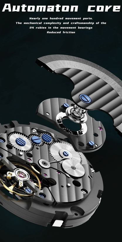GELATU 6016 High-End Full Diamond Automatic Mechanical Watch for Men Multifunction Hollow Silicone Strap Men's Wristwatches