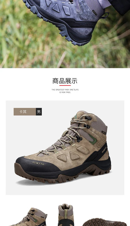 HUMTTO Buty trekkingowe męskie wodoodporne buty myśliwskie taktyczne pustynne buty bojowe za kostkę do trekkingu dla mężczyzn i kobiet ciepłe skórzane sneakersy