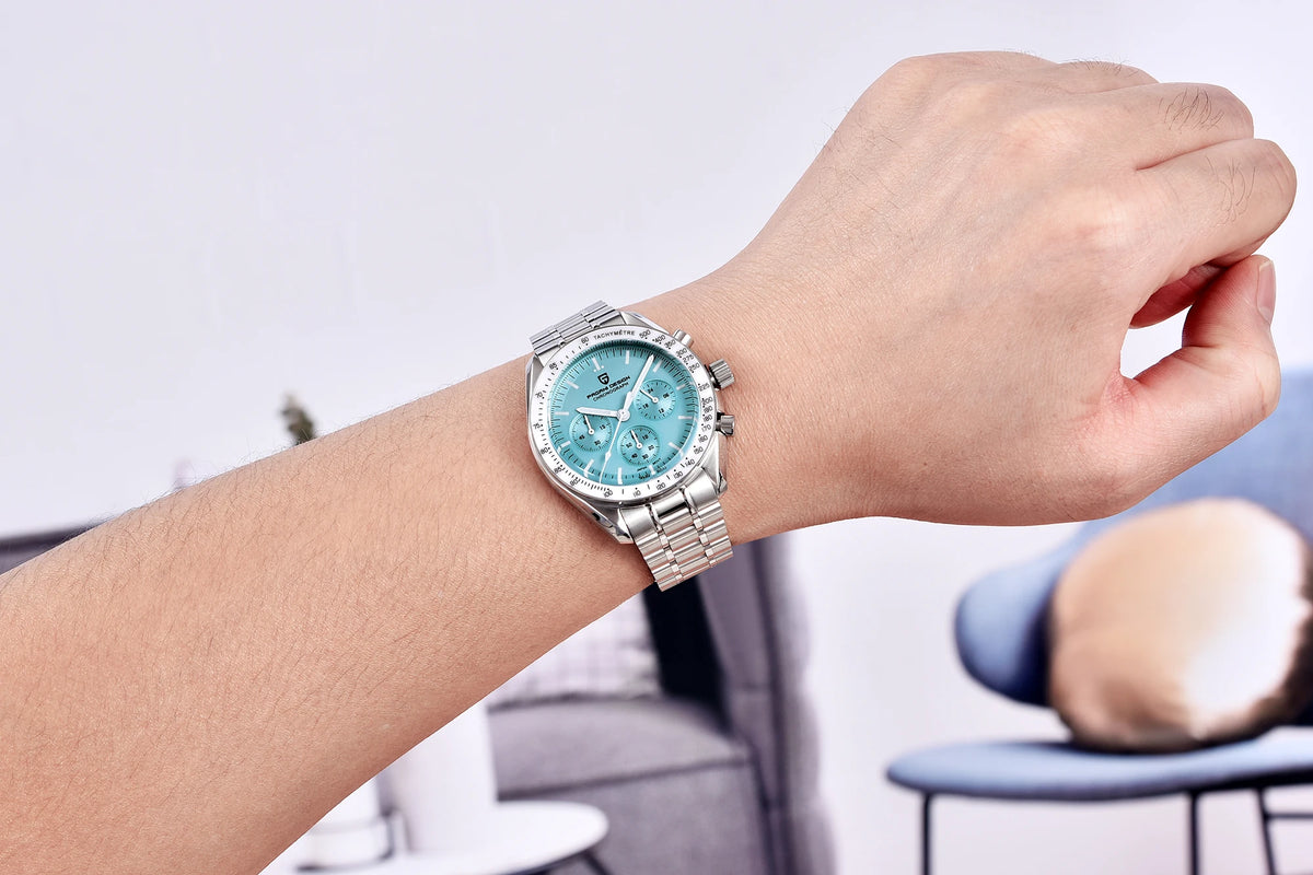PAGANI DESIGN – Nouvelle montre à quartz de luxe pour homme, dotée d’un cadran à motif météorite, chronographe sportif, verre saphir avec traitement antireflet.