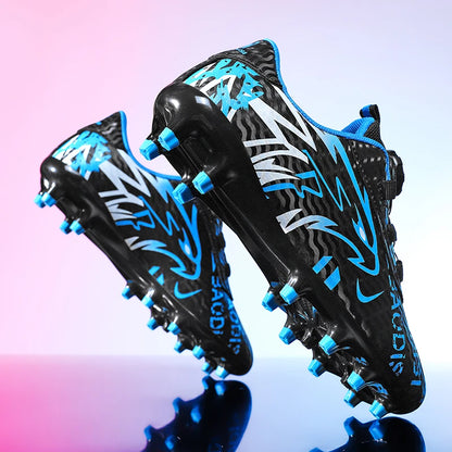 Chaussures de football pour enfants à bouton rotatif, design à double crampon, antichoc, respirantes, pour terrain extérieur et usage quotidien