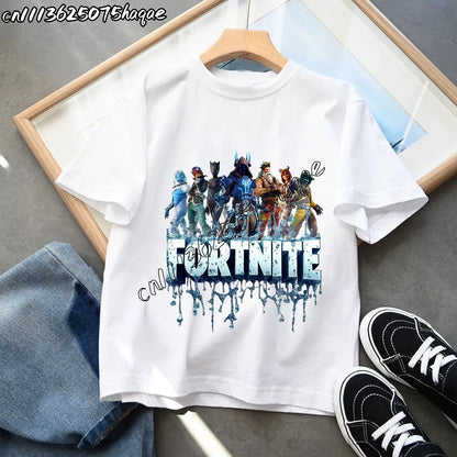 Neue Fortnite-Sommer-T-Shirts für Kinder, Cartoon-Figur-Grafik-T-Shirt, lässige Sport-Kurzarmtops für Jungen