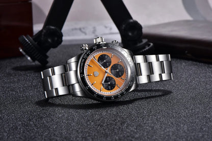 Zegarek męski RollsTimi – luksusowy chronograf kwarcowy, szafirowe szkło z powłoką antyrefleksyjną, wodoodporny, podświetlany – pomysł na prezent dla mężczyzny