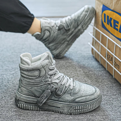 Autumn and Winter High Top Men's Fashion Trend Retro Gray Parent-Child Work Sports Shoes