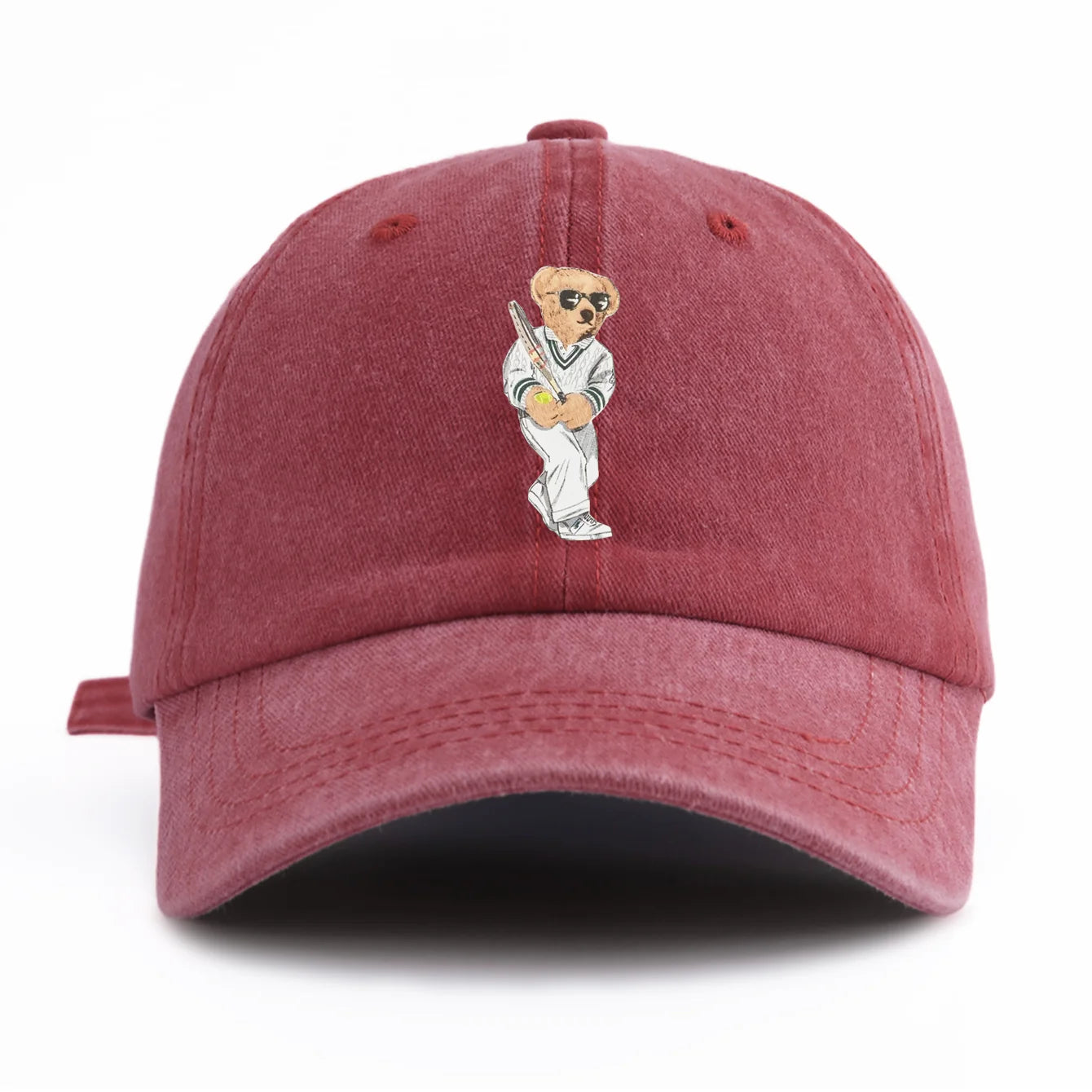 1pc Baseball Bear Print Washed Baseball Cap for Adults,  Minimalist Retro Style Casual Soft Adjustable Dad Hat, Perfect As Gift
