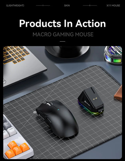 Attack Shark X11&R1 Tri-Mode Bluetooth trådløs mus med opladningsbase, RGB, ergonomisk letvægtsmus, PC-gamer-tilbehør