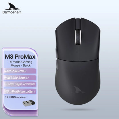 Геймърска мишка Darmoshark M3Pro 2.4G BT безжична Tri-Mode, сензор PAW3395, N52840, 26000DPI, за голяма ръка, макро драйвер, мишка за игри