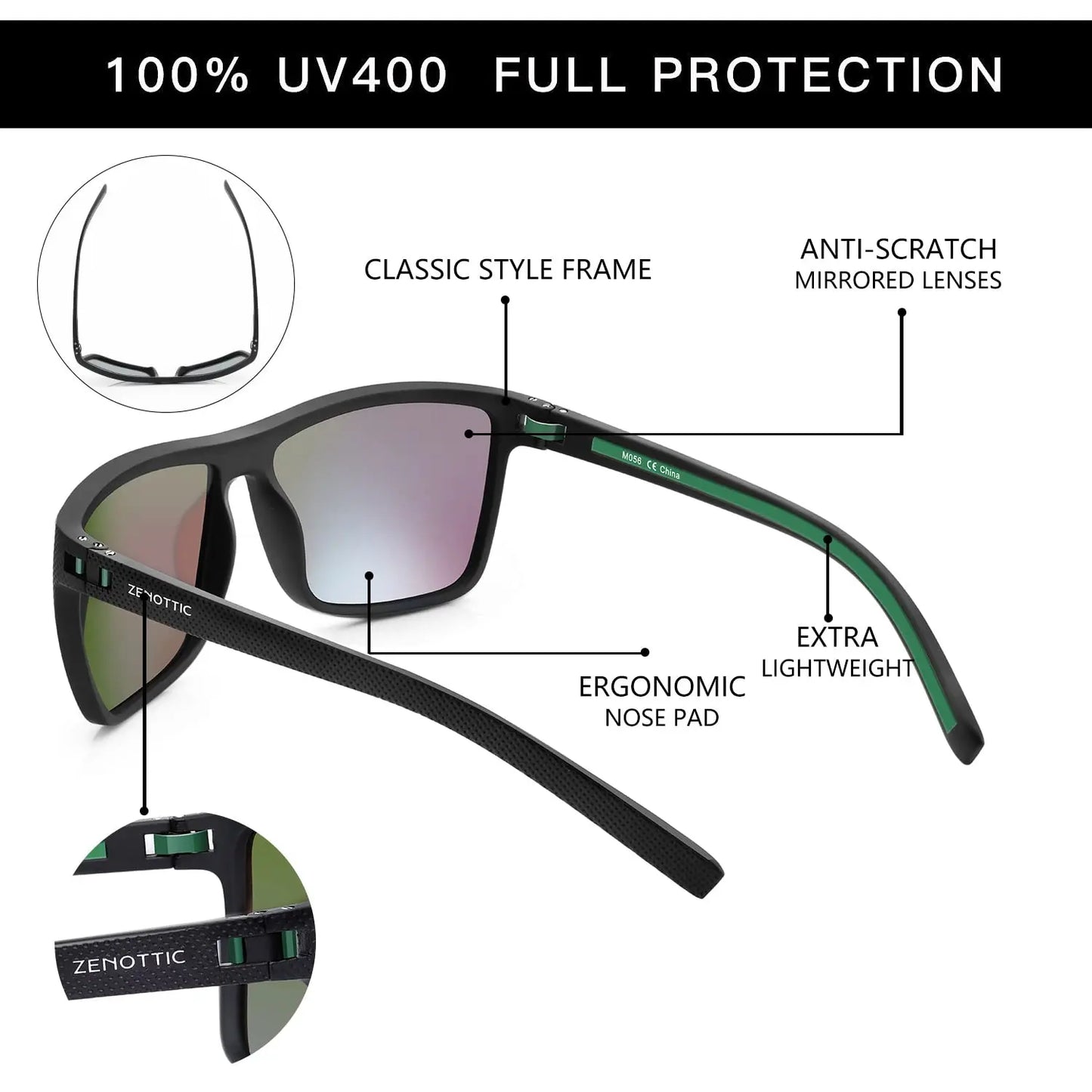 ZENOTTIC Polarized Sunglasses for Men Shades Lightweight TR90 Frame UV400 Protection Square Outdoor Trave Driving Sun Glasses