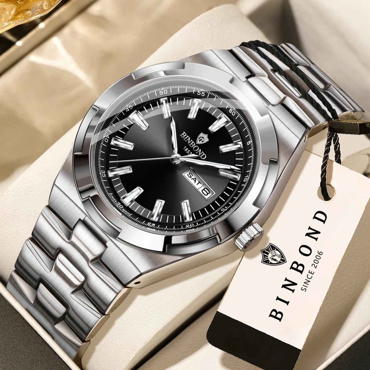 BINBOND stainless steel quartz watches for men – Luxury, water-resistant and luminescent watch – Original men’s model