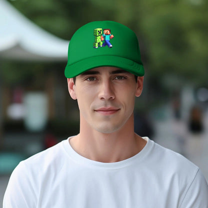 Kubinis nuotykių ieškotojas atranda už savęs „Creepers“ monstrą. Sunkvežimio vairuotojo kepurė. „Sun Hats“ kepurė. Reguliuojama „Snapback“ kepurė. Tinklinė beisbolo kepurė.