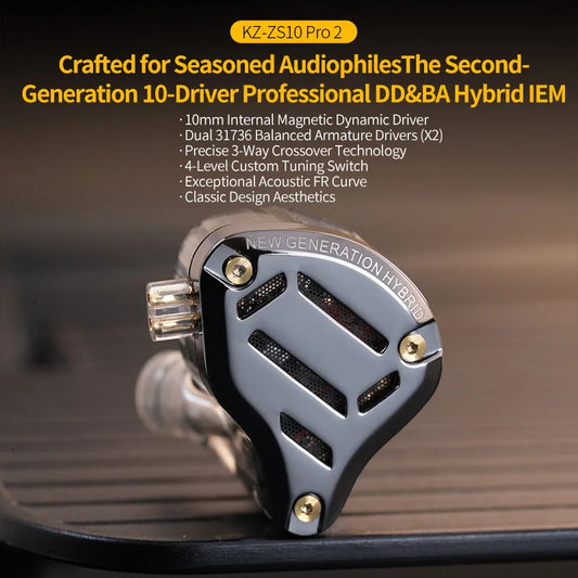 KZ ZS10 PRO 2 In Ear Monitor IEM,1DD+4BA Hybrid Wired Earbuds,with 4-Level Tuning Switch,3-Way Crossover Gaming Earbud IEM Cable