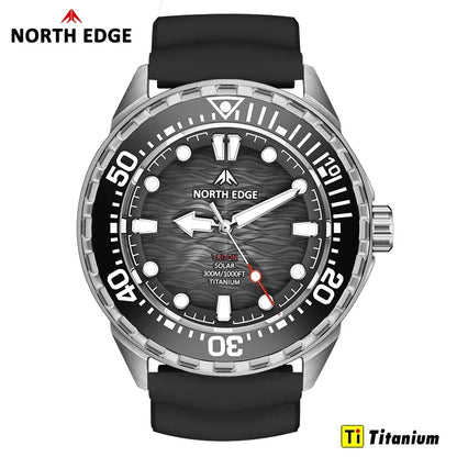 NORTH EDGE NEW+ TRITON-TI titán napelemes búváróra, luxus kvarc karóra férfiaknak, 300 m vízállóság, 180+ napos üzemidő