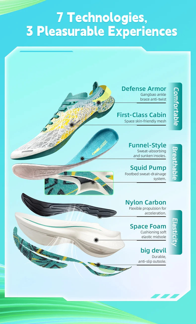 ONEMIX Carbon Fiber Plate Running Shoes Traction Shock Absorption Professional Marathon PB Racing Sports Trainers