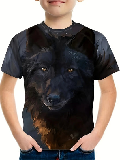 Children's Clothing Boys Tshirt Short Sleeve Cool 3D Wolf Print Kids Summer Clothes Stylish Streetwear Round Neck Girl Clothes﻿