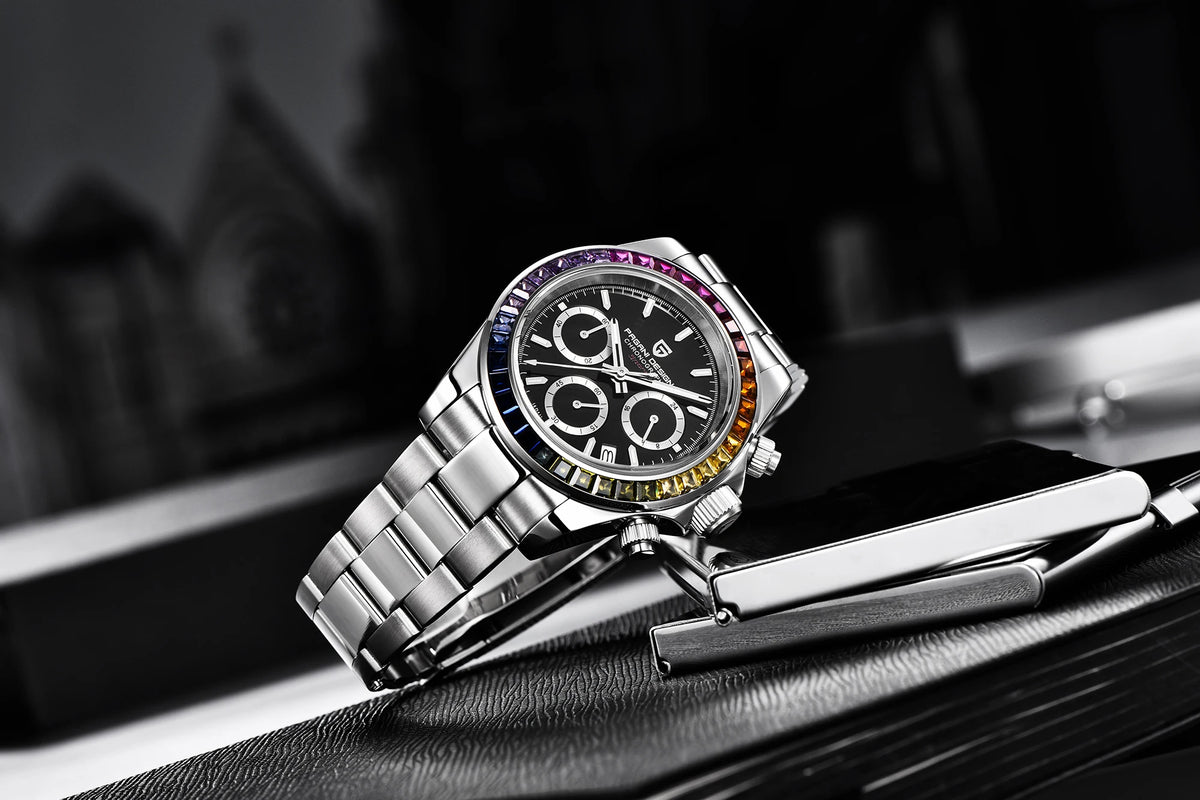 PAGANI DESIGN men’s chronograph watch – Luxury quartz wristwatch, luminous and water-resistant.