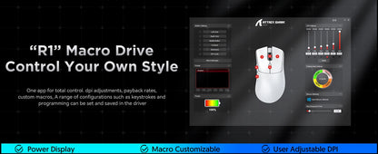 ATTACK SHARK R1 tri-mode gamingmus, PixArt PAW3311-sensor, 18000 DPI, 1000hz, 59g ultralet til store hænder, til PC/Mac
