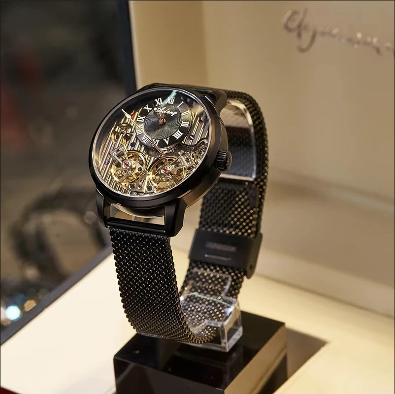 AILANG watch men's advanced expensive automatic mechanical watch Rome double tourbillon waterproof watch.