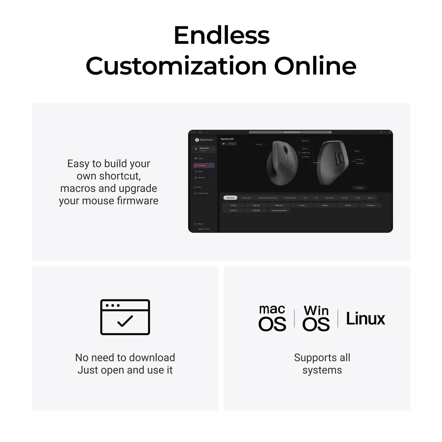 Ratón ergonómico inalámbrico Keychron M5 óptico con tasa de sondeo 8K, 2.4GHz y Bluetooth, Type-C, sensor 3950