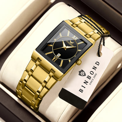 Orologio da polso di lusso BINBOND al quarzo di precisione da uomo, luminescente, impermeabile, con datario automatico, in acciaio inossidabile resistente, stile casual.