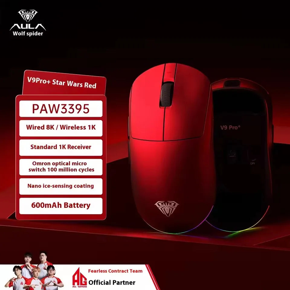 Aula V9 Ultra trådløs e-sports gamingmus Double 8k 3mode PAW 3950 8k 55g let ergonomisk mus tilpasset PC-tilbehør