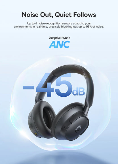 Baseus Bass EH10 NC Wireless Headphones Bluetooth 6.0 Noise Canceling 45dB Over Ear Headset Spatial Audio Earphone 80H Time