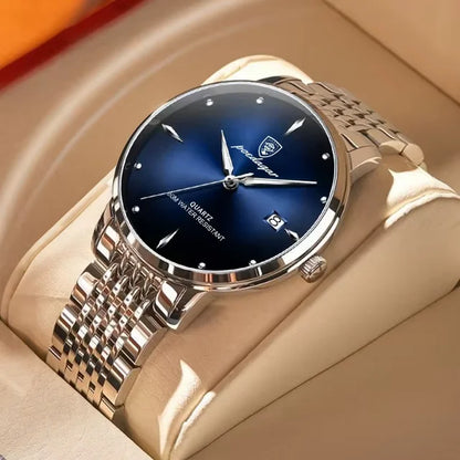 Relógio de pulso masculino POEDAGAR Business Quartz, aço inoxidável, resistente à água, data iluminada, relógio de pulso de luxo casual para homem