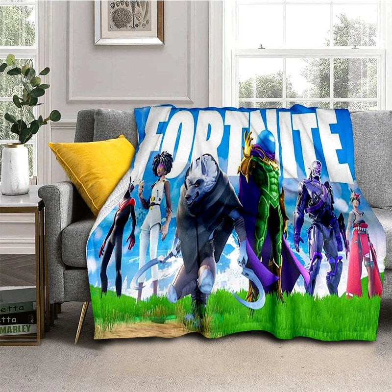 3D kreslená herní flanelová deka F-Fortnites, měkká a hřejivá deka na přehoz do ložnice, obývacího pokoje, na postel, cestování, kempování, piknik i jako dárek