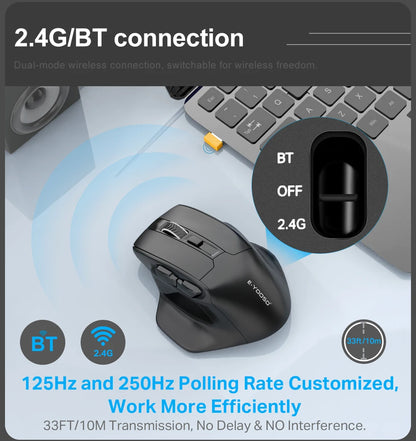 E-YOOSO X-31 Pro USB herní velká myš s podporou Bluetooth 2.4G, bezdrátová, PAW3212, 4800 DPI, pro hráče, počítač, notebook a PC