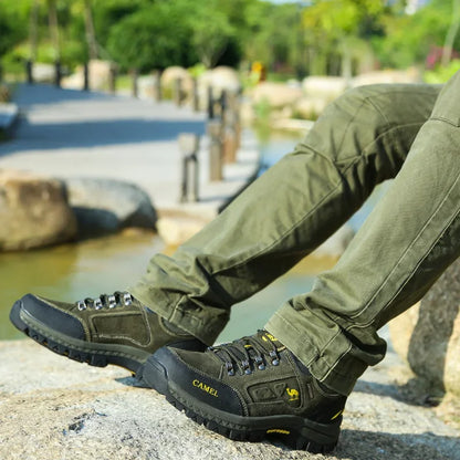 Pánské semišové kožené turistické boty pro outdoor, trail a trekking, protiskluzové prodyšné lezecké boty pro muže, pánská horská sportovní obuv