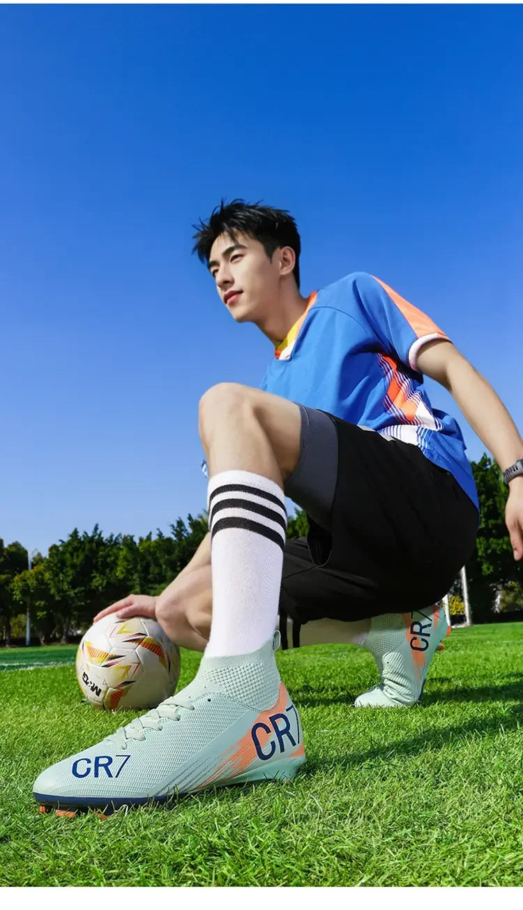 Chaussures de football montantes pour hommes, nouveau design, crampons longs, chaussures de foot d'extérieur