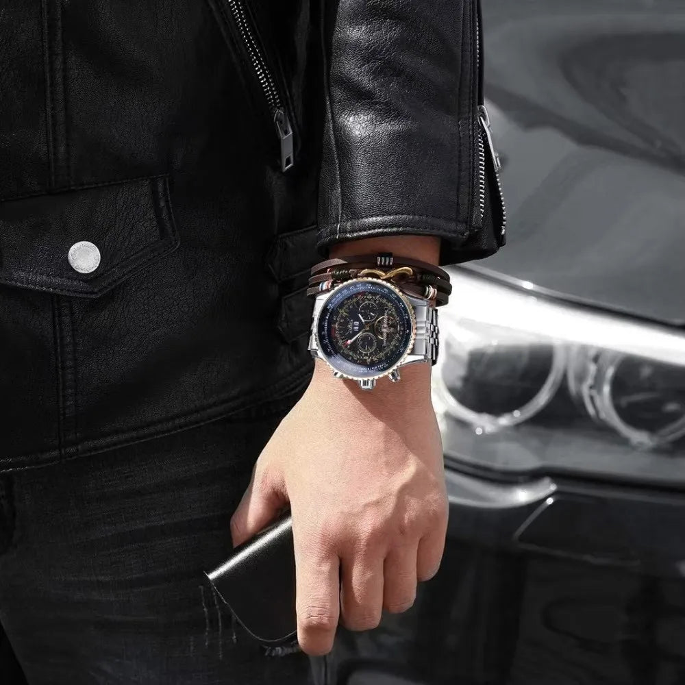 JARAGAR 034 luxury retro automatic mechanical watch, tourbillon, skeletonised case, stainless steel, week calendar, men’s watch