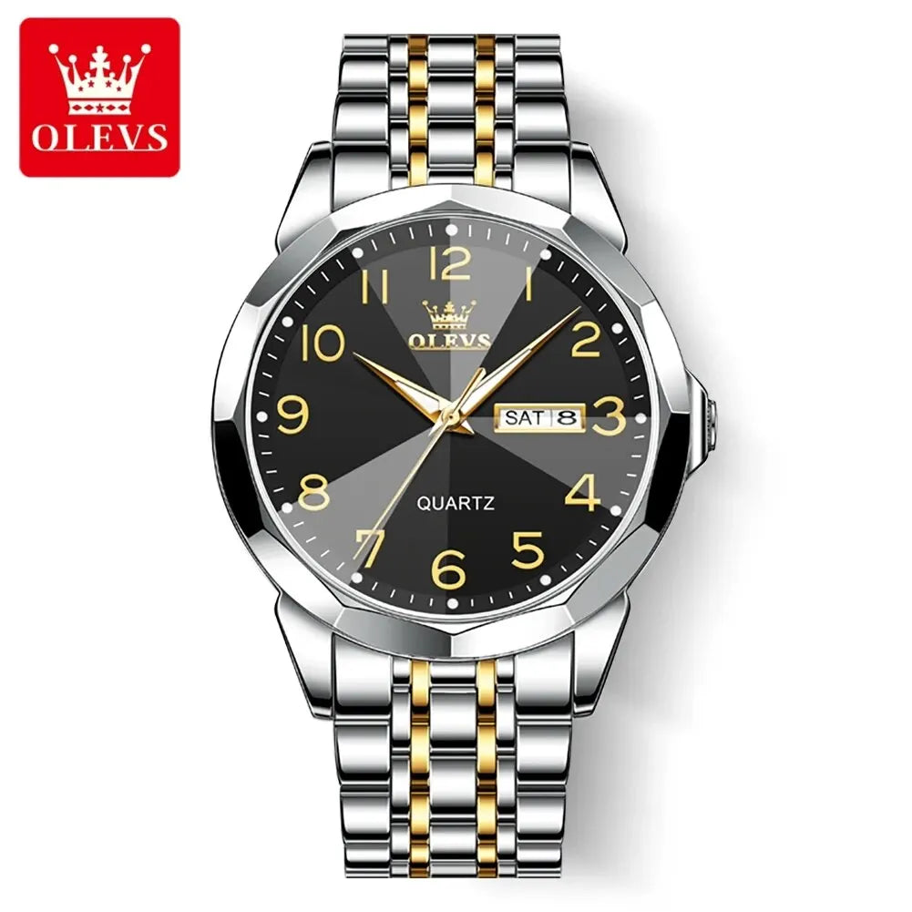 Montre pour homme OLEVS 9970 – Modèle élégant avec cadran numérique, affichage de la date et du jour, étanche, luminescente, à quartz – Montre de luxe originale