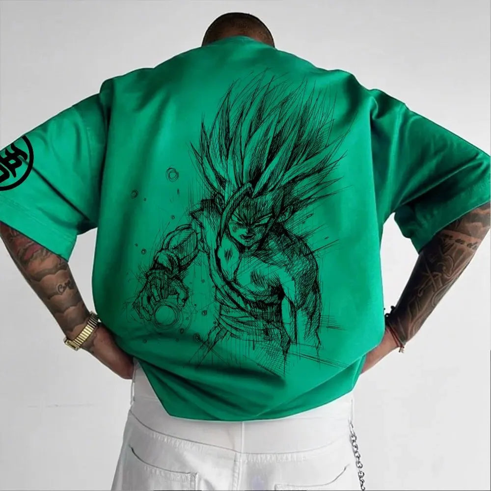 Dragon Ball Anime-T-Shirt für Herren, Sommer, neu, doppelseitiger Print, locker geschnitten, lässig, Harajuku-Trend, Kurzarm-Oberteil im Eltern-Kind-Stil