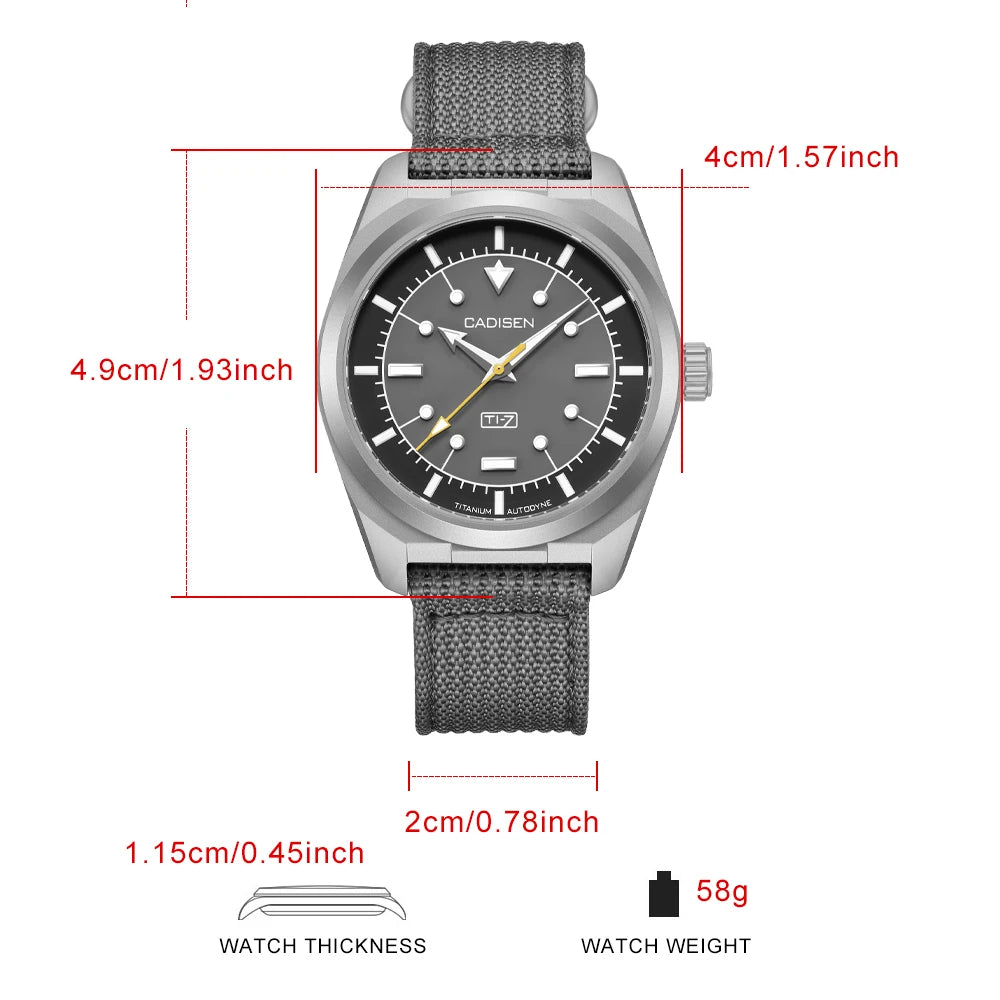 CADISEN TI-7 Autodyne Men’s Automatic Watch  Titanium Case, Miyota 8215, Sapphire Crystal & 100M Waterproof